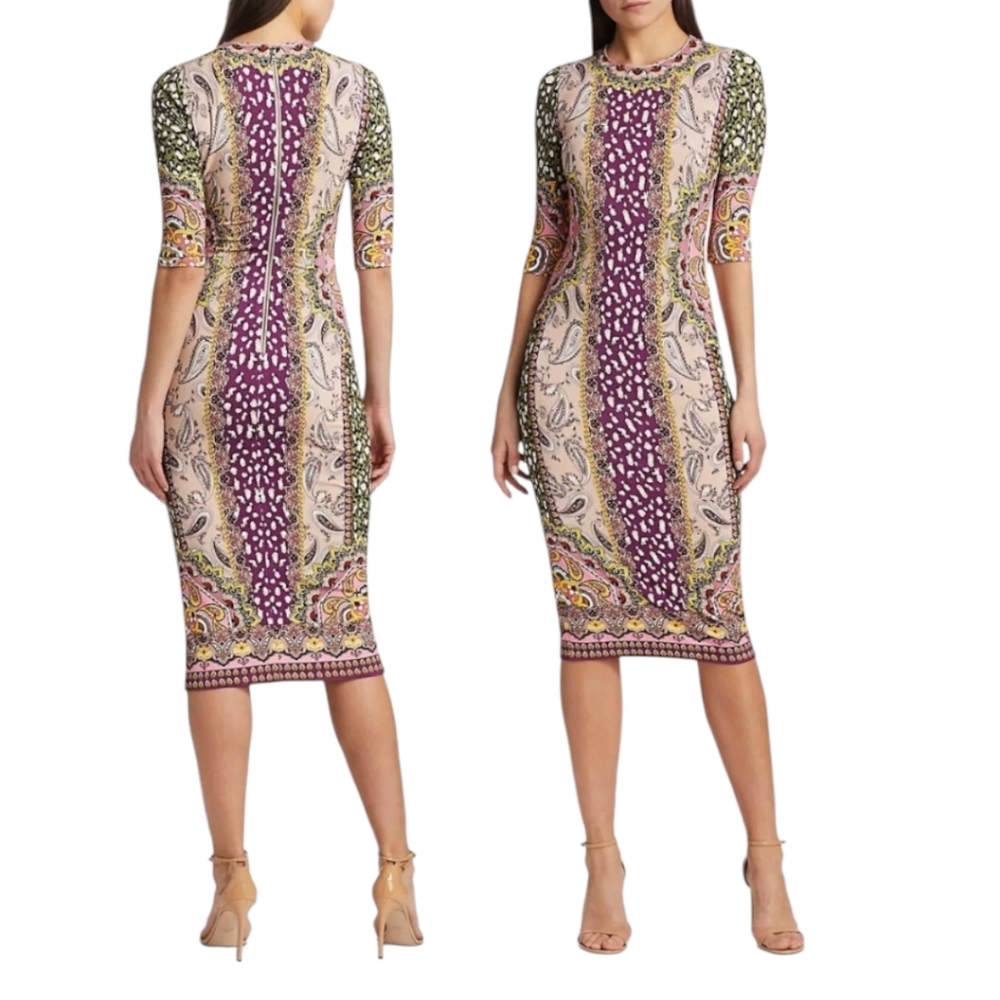 Alice + Olivia Purple Multi-Print Midi Dress - Picture 3 of 11